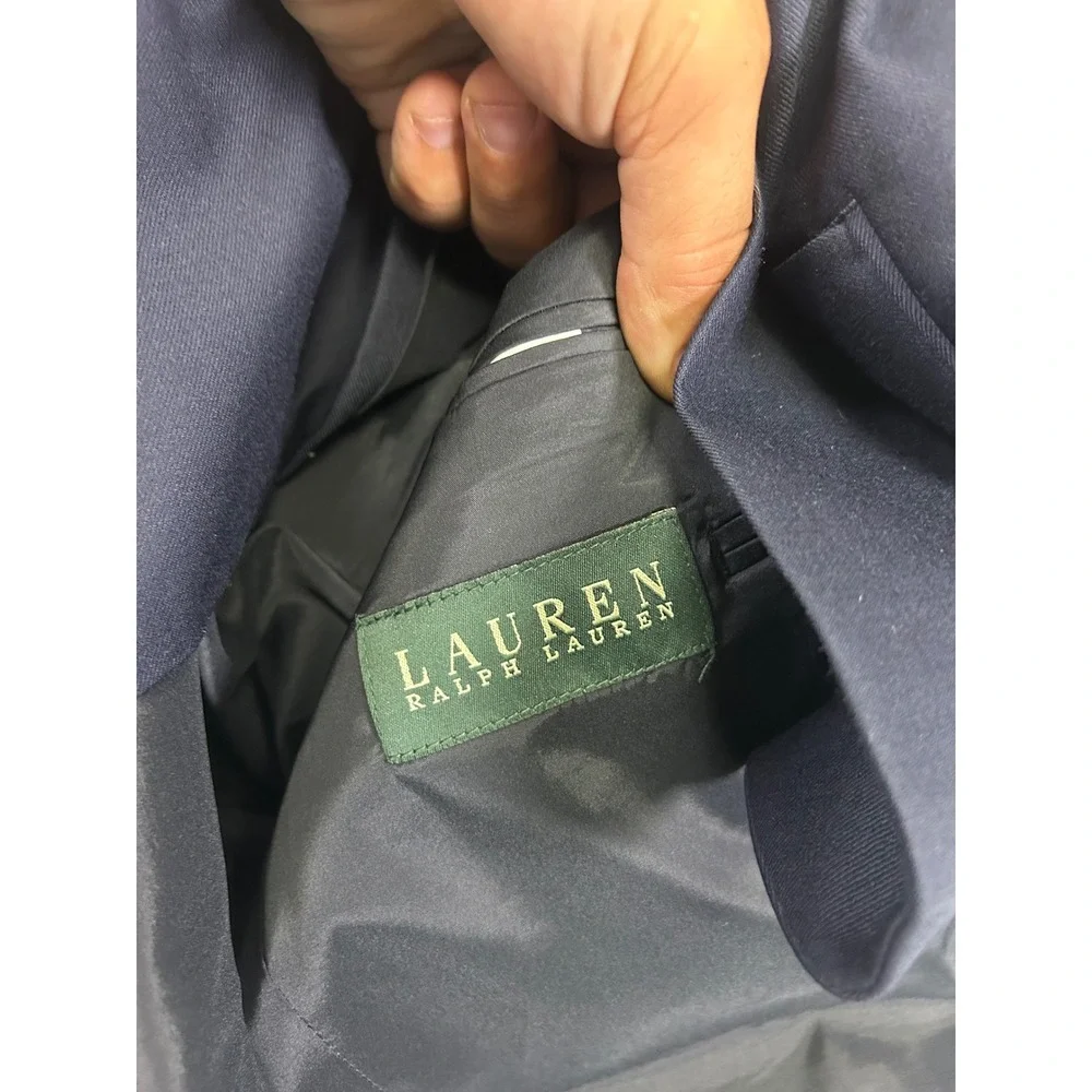 Preppy Lauren Ralph Lauren Mens 38 Navy Blue Wool Gold Button Blazer